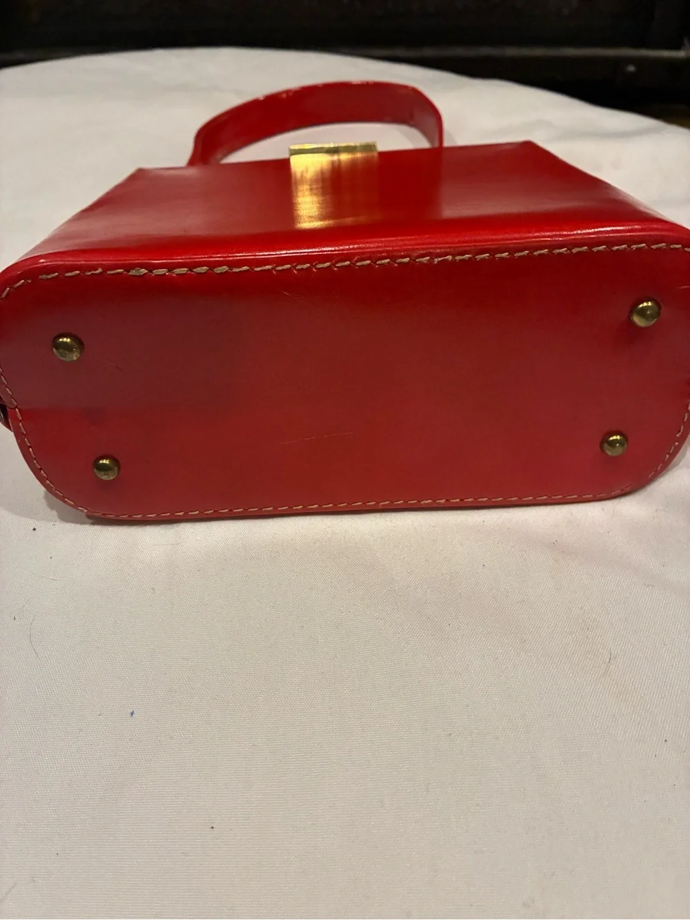 Leather Top-Handled Bag - Classic Structured Purse Classic Red Gold Hardware